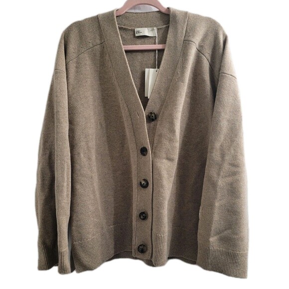 Tory Burch Wool Jacquard Cardigan Sweater L Oatmeal Melange NWT $550 Retail